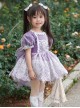 Sweet Lace Round Neck Puff Sleeve Lace Irregular Hem Back Heart Hollow Design Classic Lolita Kids Short-Sleeved Dress