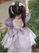 Sweet Lace Round Neck Puff Sleeve Lace Irregular Hem Back Heart Hollow Design Classic Lolita Kids Short-Sleeved Dress