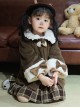 Plush Lace Doll Collar Dark Brown Christmas Horn Button Sweet Lolita Kids Spring Autumn Thick Coat