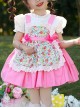 Lace Round Neck Broken Flowers Apron Cute Puff Sleeve Blue Plaid Little Maid Sweet Lolita Kids Short-Sleeved Dress