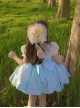 Lace Round Neck Broken Flowers Apron Cute Puff Sleeve Blue Plaid Little Maid Sweet Lolita Kids Short-Sleeved Dress