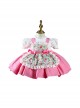 Lace Round Neck Broken Flowers Apron Cute Puff Sleeve Blue Plaid Little Maid Sweet Lolita Kids Short-Sleeved Dress