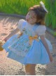 Lace Round Neck Broken Flowers Apron Cute Puff Sleeve Blue Plaid Little Maid Sweet Lolita Kids Short-Sleeved Dress