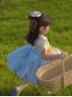 Lace Round Neck Broken Flowers Apron Cute Puff Sleeve Blue Plaid Little Maid Sweet Lolita Kids Short-Sleeved Dress