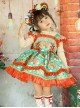 Little Bear Christmas Print Lace Sleeveless Dress Apricot Stand Collar Knit Long Sleeve Top Classic Lolita Kids Dress Set