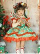 Little Bear Christmas Print Lace Sleeveless Dress Apricot Stand Collar Knit Long Sleeve Top Classic Lolita Kids Dress Set