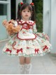 Spring Autumn Doll Collar Christmas Little Bear Print Bowknot Small Colored Ball Apron Sweet Lolita Kids Long-Sleeved Dress