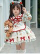 Spring Autumn Doll Collar Christmas Little Bear Print Bowknot Small Colored Ball Apron Sweet Lolita Kids Long-Sleeved Dress