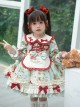 Spring Autumn Doll Collar Christmas Little Bear Print Bowknot Small Colored Ball Apron Sweet Lolita Kids Long-Sleeved Dress