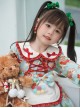 Spring Autumn Doll Collar Christmas Little Bear Print Bowknot Small Colored Ball Apron Sweet Lolita Kids Long-Sleeved Dress