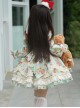 Spring Autumn Doll Collar Christmas Little Bear Print Bowknot Small Colored Ball Apron Sweet Lolita Kids Long-Sleeved Dress