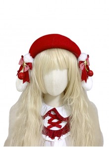 Cute Plush Rabbit Ears Bowknot Cherry Decoration Red Christmas Sweet Lolita Kids Berets