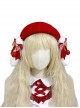 Autumn Winter Red Christmas Plush Rabbit Ears Bowknot Stars Cherry Decoration Sweet Lolita Beret