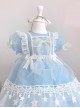 Pure Color Court Style Puff Sleeve Lace Stars Sweet Lolita Kids Short-Sleeved Dress