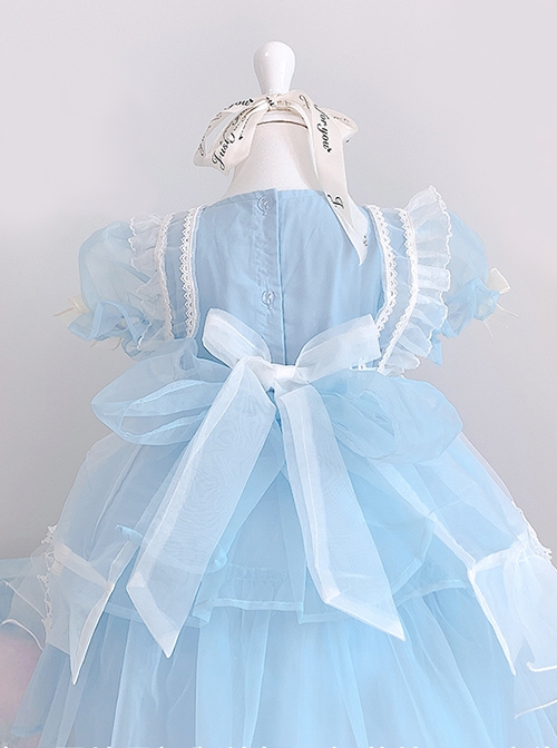 Pure Color Court Style Puff Sleeve Lace Stars Sweet Lolita Kids Short-Sleeved Dress