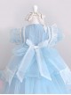 Pure Color Court Style Puff Sleeve Lace Stars Sweet Lolita Kids Short-Sleeved Dress