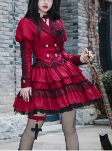 Gothic Punk Style Sharp Corner Irregular Clothes Hem Design Chiffon Ultra-Short Cake Skirt Gothic Lolita Long-Sleeved Coat Skirt Suit