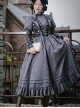 Vintage Stand Collar Camellia Print Stitching Stripe Ruffle Hem School Lolita Long Sleeve Dress