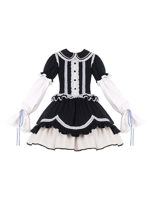 Sweet Doll Collar Cute Age-Reducing Irregular Petal Hem Detachable Sleeve Design Sweet Lolita Short-Sleeved Dress