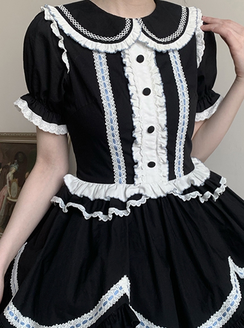 Sweet Doll Collar Cute Age-Reducing Irregular Petal Hem Detachable Sleeve Design Sweet Lolita Short-Sleeved Dress