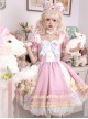 Pink Sweet Cute Little Maid Print Apron Puff Sleeves Bowknot Decoration Girls Sweet Lolita Short Sleeve Dress