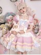 Pink Sweet Cute Little Maid Print Apron Puff Sleeves Bowknot Decoration Girls Sweet Lolita Short Sleeve Dress