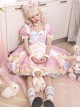 Pink Sweet Cute Little Maid Print Apron Puff Sleeves Bowknot Decoration Girls Sweet Lolita Short Sleeve Dress