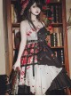 Thorn Rose Series Black White Contrasting Color Rose Thorn Print Irregular Hem Metal Chain Belt Decoration Gothic Lolita Sleeveless Dress