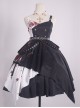 Thorn Rose Series Black White Contrasting Color Rose Thorn Print Irregular Hem Metal Chain Belt Decoration Gothic Lolita Sleeveless Dress