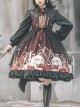 Bat Wings Neckline Design Rose Skull Print Halloween Cross Gothic Lolita Long Sleeve Dress