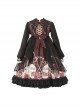 Bat Wings Neckline Design Rose Skull Print Halloween Cross Gothic Lolita Long Sleeve Dress