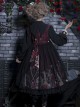 Bat Wings Neckline Design Rose Skull Print Halloween Cross Gothic Lolita Long Sleeve Dress