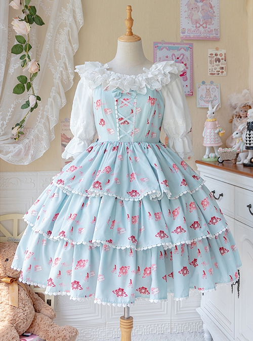 Girly Love Letter Series Daily Commute Cute Donut Print Solid Color Classic Lolita Sleeveless Dress