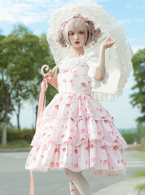 Girly Love Letter Series Daily Commute Cute Donut Print Solid Color Classic Lolita Sleeveless Dress