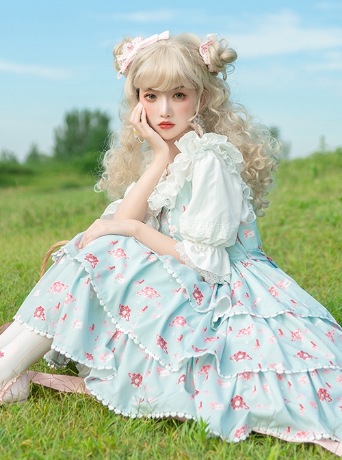 Girly Love Letter Series Daily Commute Cute Donut Print Solid Color Classic Lolita Sleeveless Dress