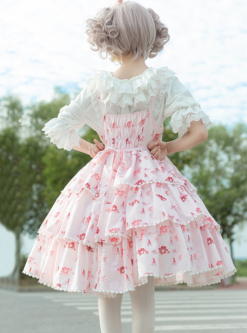 Girly Love Letter Series Daily Commute Cute Donut Print Solid Color Classic Lolita Sleeveless Dress