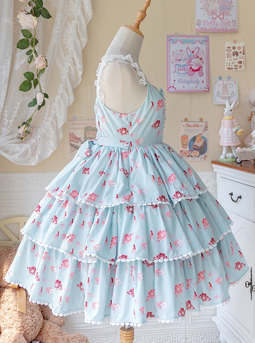 Girly Love Letter Series Daily Commute Cute Donut Print Solid Color Classic Lolita Sleeveless Dress