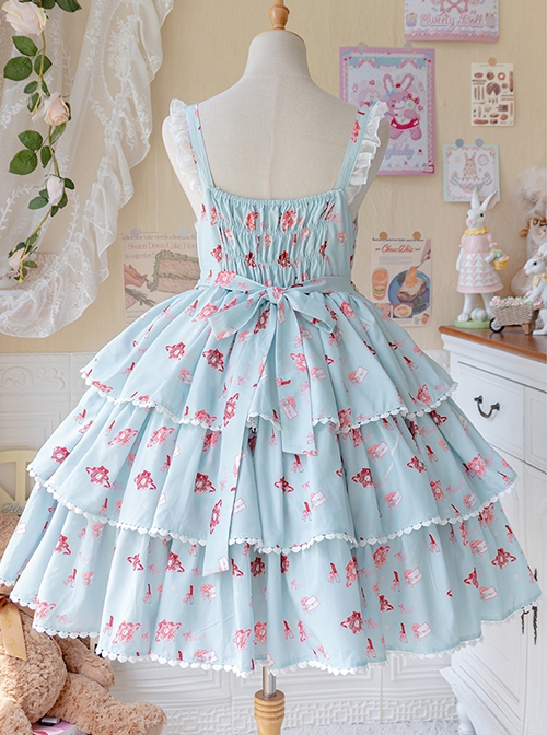 Girly Love Letter Series Daily Commute Cute Donut Print Solid Color Classic Lolita Sleeveless Dress