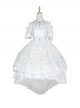 Pure White Elegant Multi-Layer Gorgeous Hem Classic Lolita Bowknot Decoration Short-Sleeved Dress