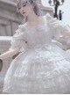 Pure White Elegant Multi-Layer Gorgeous Hem Classic Lolita Bowknot Decoration Short-Sleeved Dress