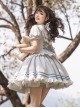 Navy Collar Striped Puff Sleeves Lace Ruffle Hem Lacing Fake Two Piece School Lolita Short Sleeve Dress