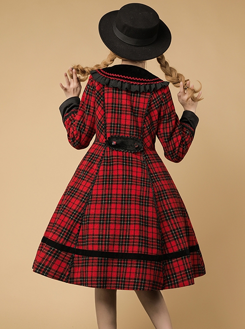 Women's Punk Lolita Red Tartan Short Coat