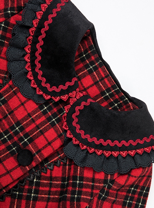 Plaid Rhapsody Series Doll Collar Red-Black Plaid Autumn Winter Warm Christmas Classic Lolita Long-Sleeved Coat