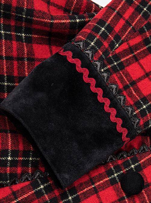 Plaid Rhapsody Series Doll Collar Red-Black Plaid Autumn Winter Warm Christmas Classic Lolita Long-Sleeved Coat