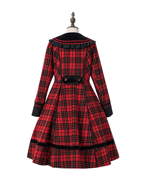 Plaid Rhapsody Series Doll Collar Red-Black Plaid Autumn Winter Warm Christmas Classic Lolita Long-Sleeved Coat