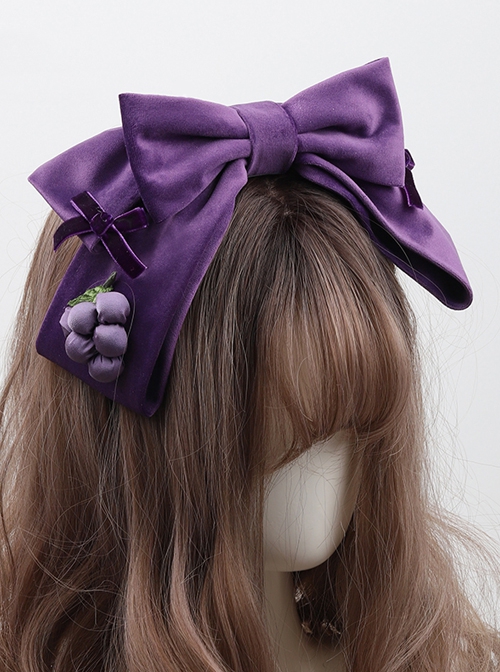 Vintage Grape Deep Purple Bowknot Velvet Classic Lolita Headband