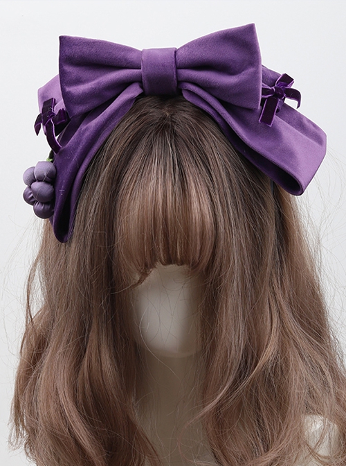 Vintage Grape Deep Purple Bowknot Velvet Classic Lolita Headband