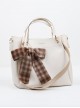 Solid Color Large-Capacity All-Match One-Shoulder Bucket Bag Plaid Bowknot Decoration Classic Lolita Bag