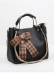 Solid Color Large-Capacity All-Match One-Shoulder Bucket Bag Plaid Bowknot Decoration Classic Lolita Bag