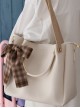 Solid Color Large-Capacity All-Match One-Shoulder Bucket Bag Plaid Bowknot Decoration Classic Lolita Bag